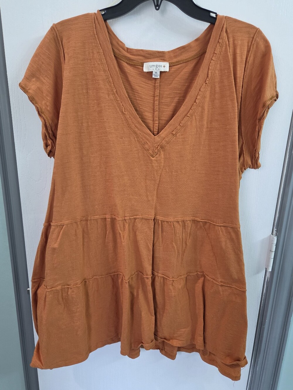 Plus Size Umgee Burnt Orange Tiered V-Neck Tunic